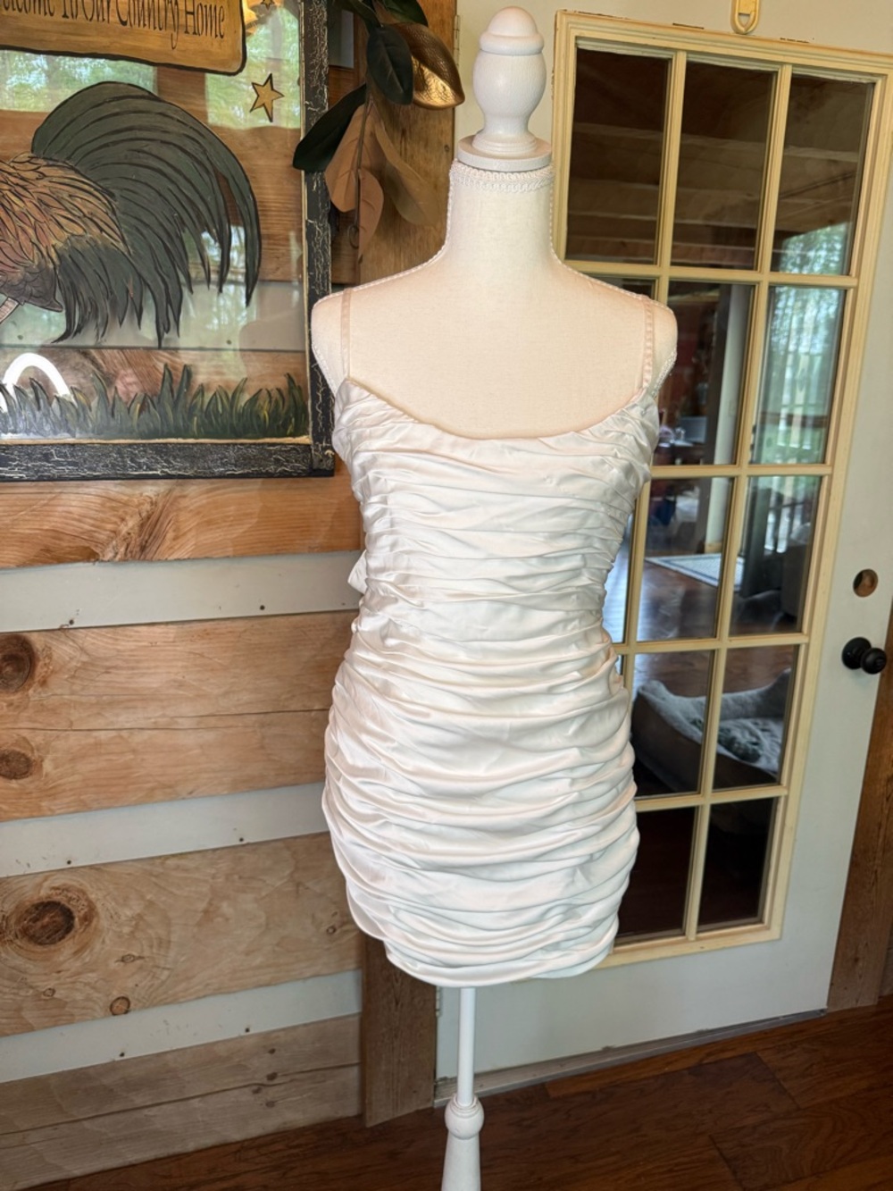 Hutch Ivory Ruched Satin Bow Mini Dress 4